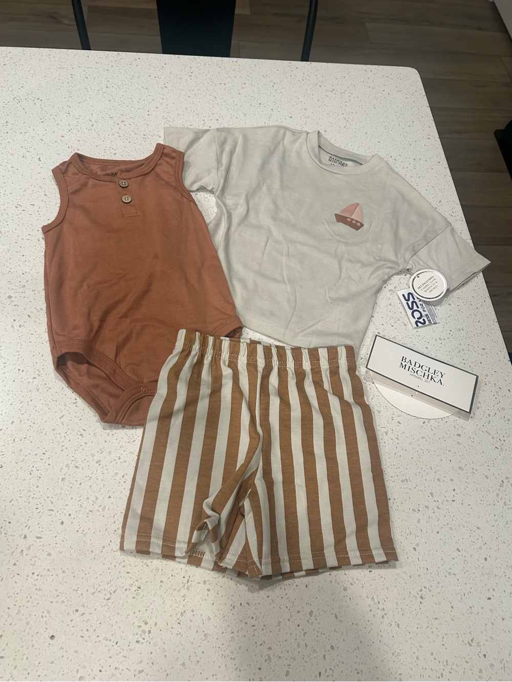 NWT Baby Boy 3pc Sailboat Shirt Short Set Badgley Mischka - Sz 18-24M